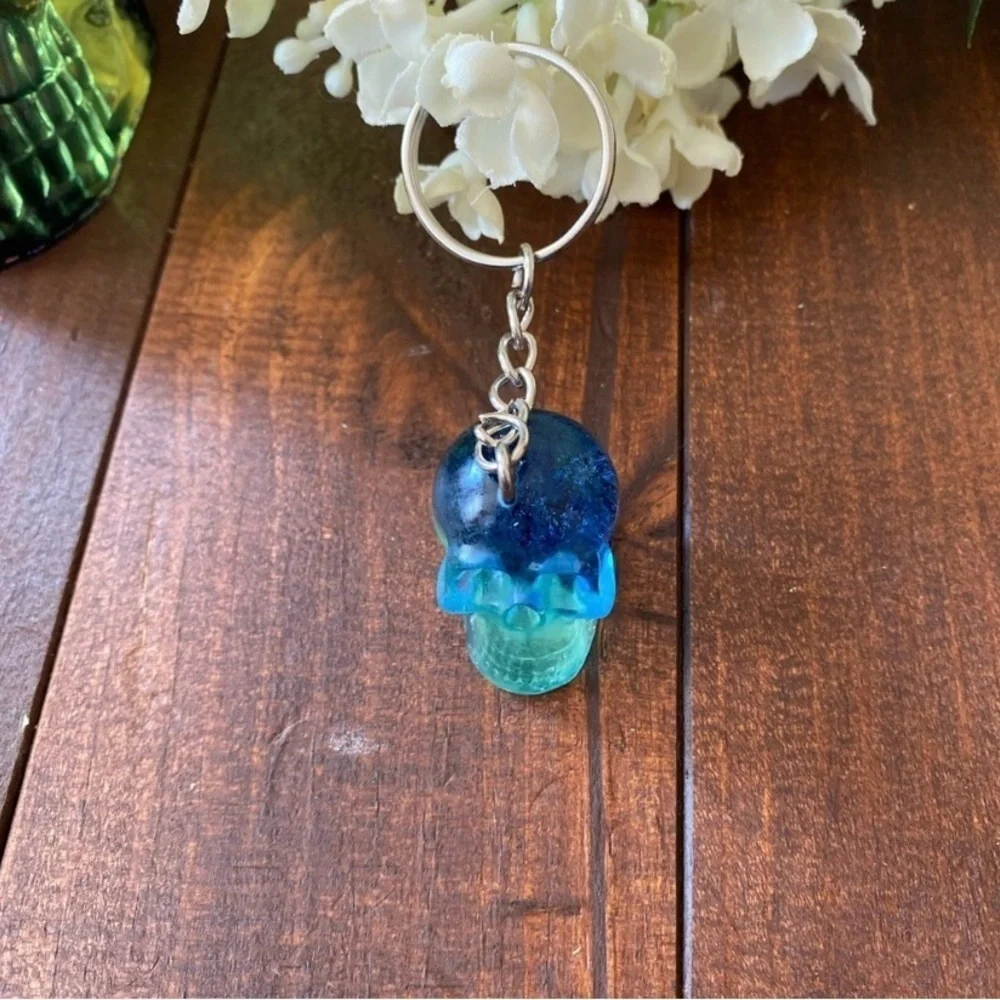 Handmade Resin Skull Keychain 3” Hang Tag Gothic Backpack Bag Charm Lot of 14